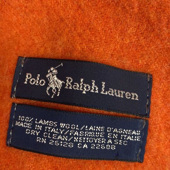 Ralph Lauren Blue Label Orange Lambswool Scarf With Fringe - Picture 3 of 5